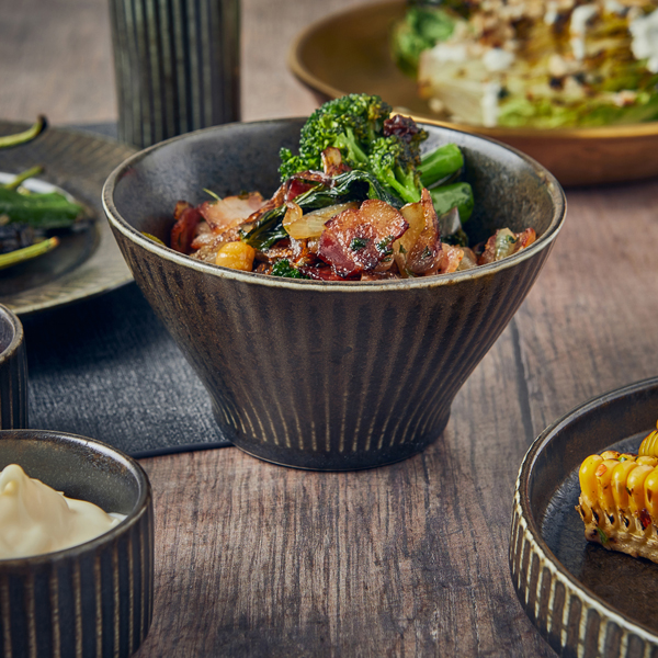 Picture of Terra Porcelain Black Fluted Conical Bowl 13cm 12.8 x 7.3cm (Dia x H) - 44cl/15.5oz