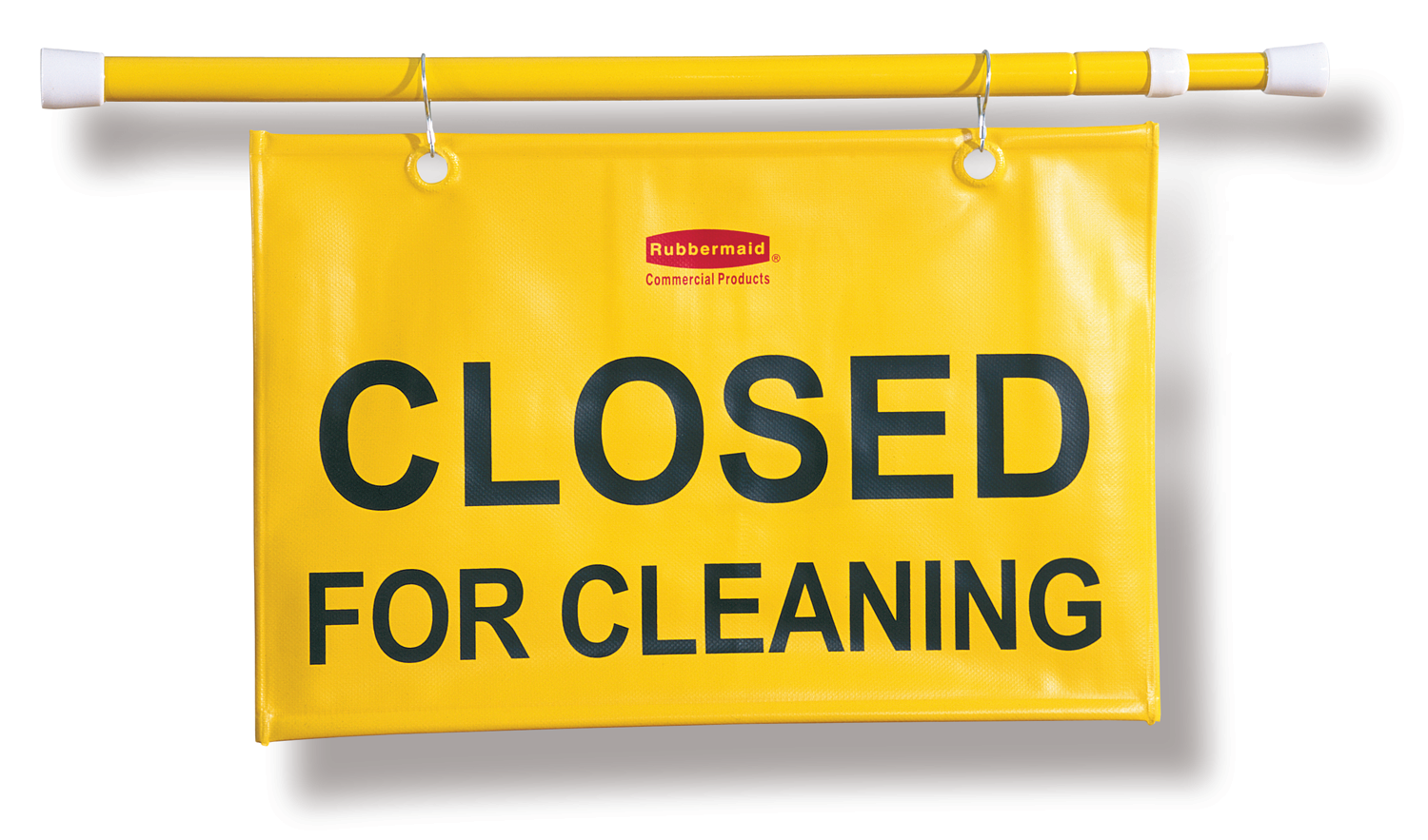 Picture of English Only "Closed For Cleaning" Hanging Doorway Safety Sign, Yellow